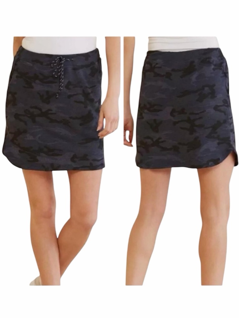 Sundry for Evereve  Black & Gray Camo  Drawstring Mini Skirt Size 1